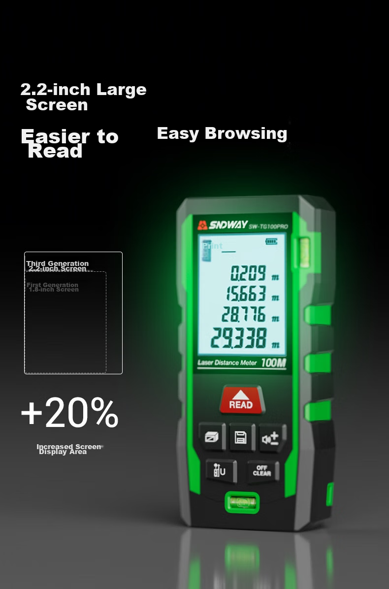 SNDWAY Laser Rangefinder, Infrared High-Precision Electronic Laser Ruler, Outdoor Measuring Device, Green Light SW-TG100Gpro 13