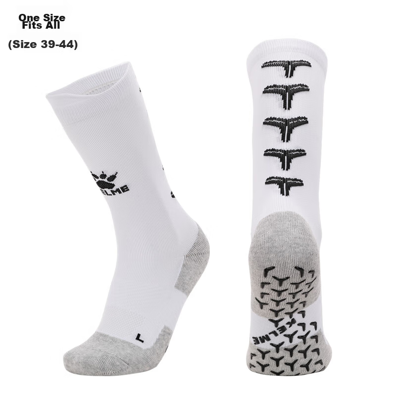 KELME Mid-Calf Socks with Non-Slip Silicone Soles, Thickened Towel Bottom, Soccer Socks, Basketball Socks, Running Socks for Men And Women, Blue And White 8