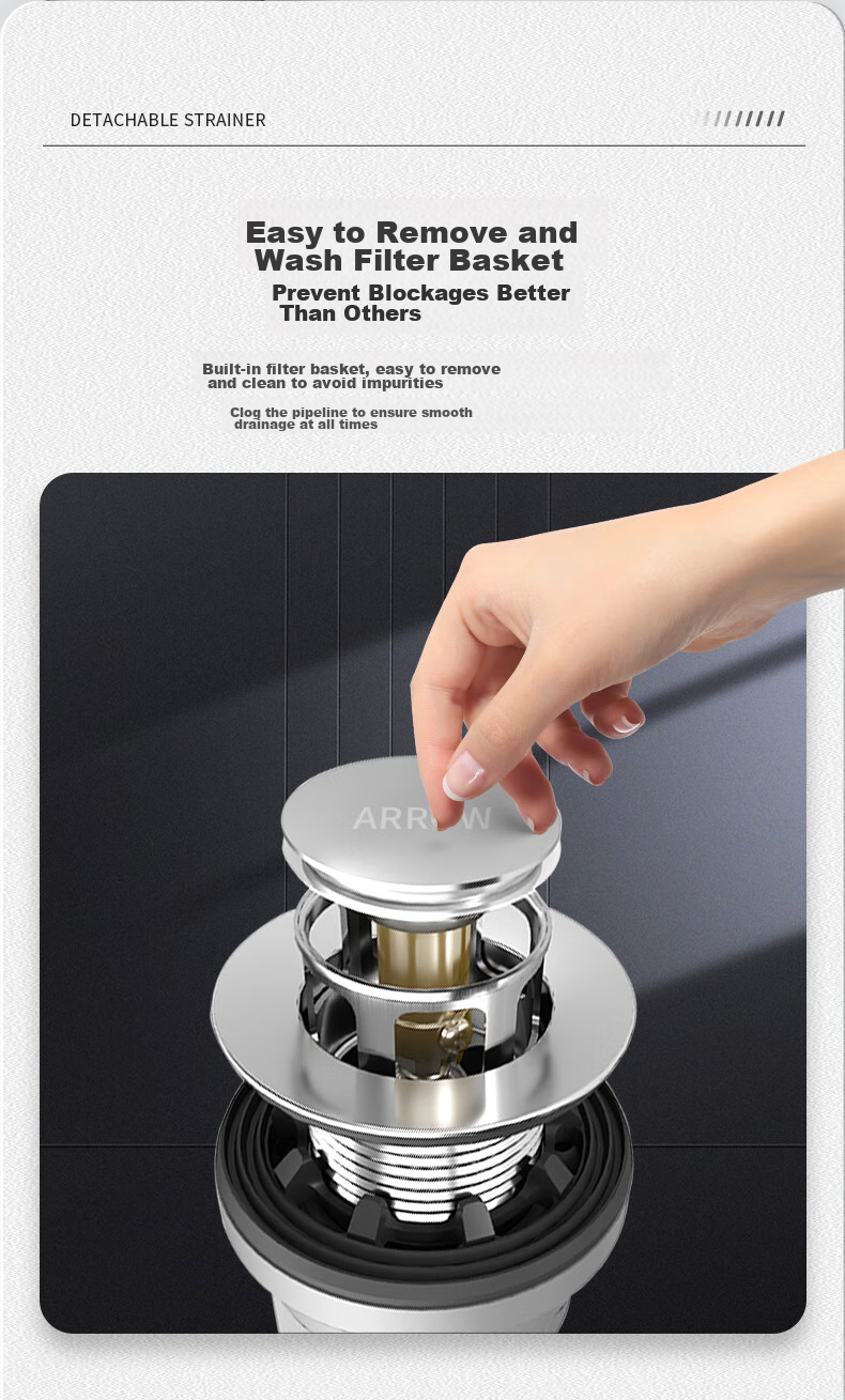 ARROW Sink Drain Pipe, Basin Drain Kit, Washbasin Drainage System, Sink Drainage Pipe, Anti-Odor 8