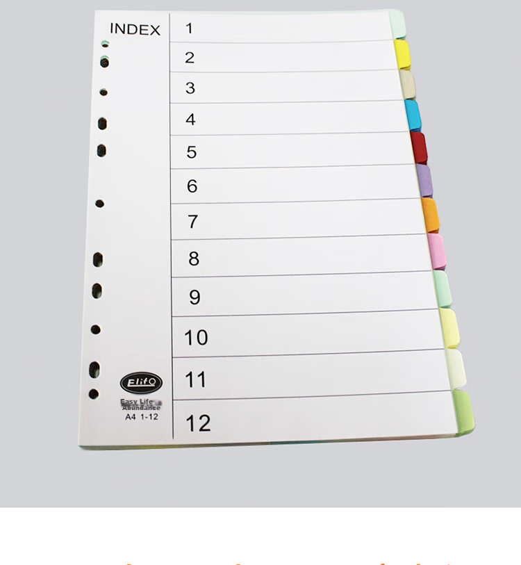 Elifo Page Separators, Index Dividers, Classification Paper, Loose-Leaf Paper for Indexes, Paper Plastic Digital English Three-Hole Binders [With Holes], 10 Colors, 50 Sheets Per Pack 3