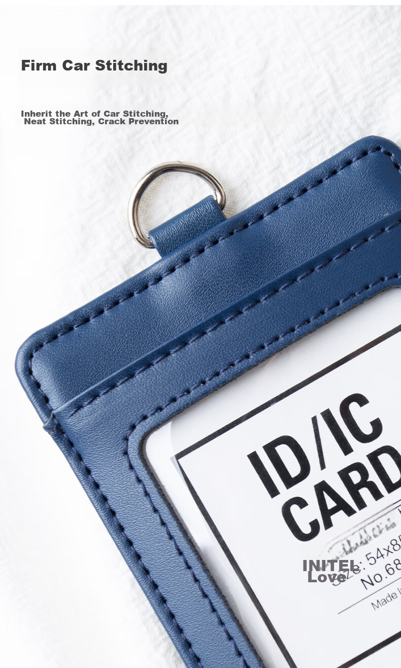 Reap Genuine Leather Work Badge, Corporate Employee ID Card Holder, Document Case with Storage Slots, Neck Strap Badge, Conference Access Card, Work ID Holder, Cowhide Material, Customizable, Dark Blue Vertical Style 6813 6