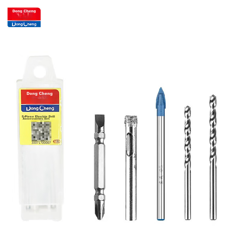 Dongcheng Electric Drill Accessory Set of 5 Pieces: Triangular Drill Bits, Twist Drill Bits, Phillips Screwdriver Bits, Glass Drill Bits, Multi-Functional Household Drilling Tools