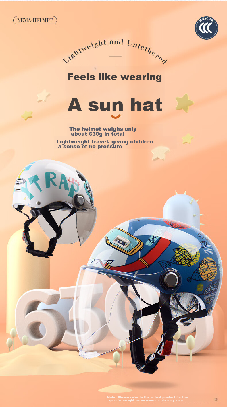 YEMA 3C Certified 238S Children's Helmet for Girls And Boys, Summer Lightweight Baby Electric Motorcycle Half Helmet, Kids Electric Scooter Safety Helmet, Blue + Short Coffee-Colored Visor 8