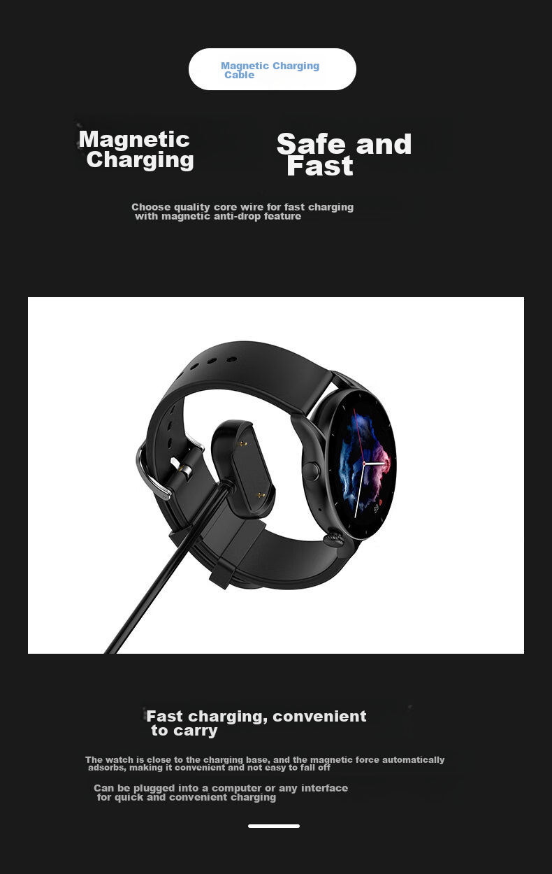 KMaxAI Magnetic Charger for Amazfit GTR4 Pro, Compatible with Huawei Mi Band And Amazfit, CHEETAH Charging Dock, Watch GTS 3/T-REX2 USB Fast Charging Cable, Black 6