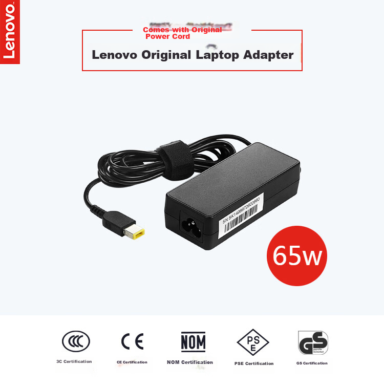 Lenovo Original Power Adapter, Rescue Laptop Charger, Thinkpad Computer Power Cord, E560 T460s X240 E470, 20V 3.25A 65W Square Port 1