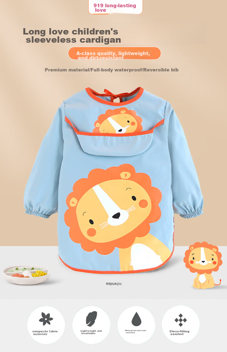 9I9 Baby Eating Smock, Waterproof Long-Sleeve Infant Bib Apron, Reverse-Wear Clothing, Kindergarten Painting Clothes A150 1