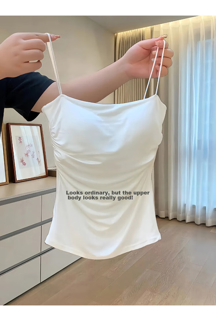 FitonTon Pleated Camisole Tank Top for Women with Built-In Bra Pads, Wearable As Outerwear Or Inner Layer, Beautiful Back Design, Sports Undershirt, Sleeveless T-Shirt 2