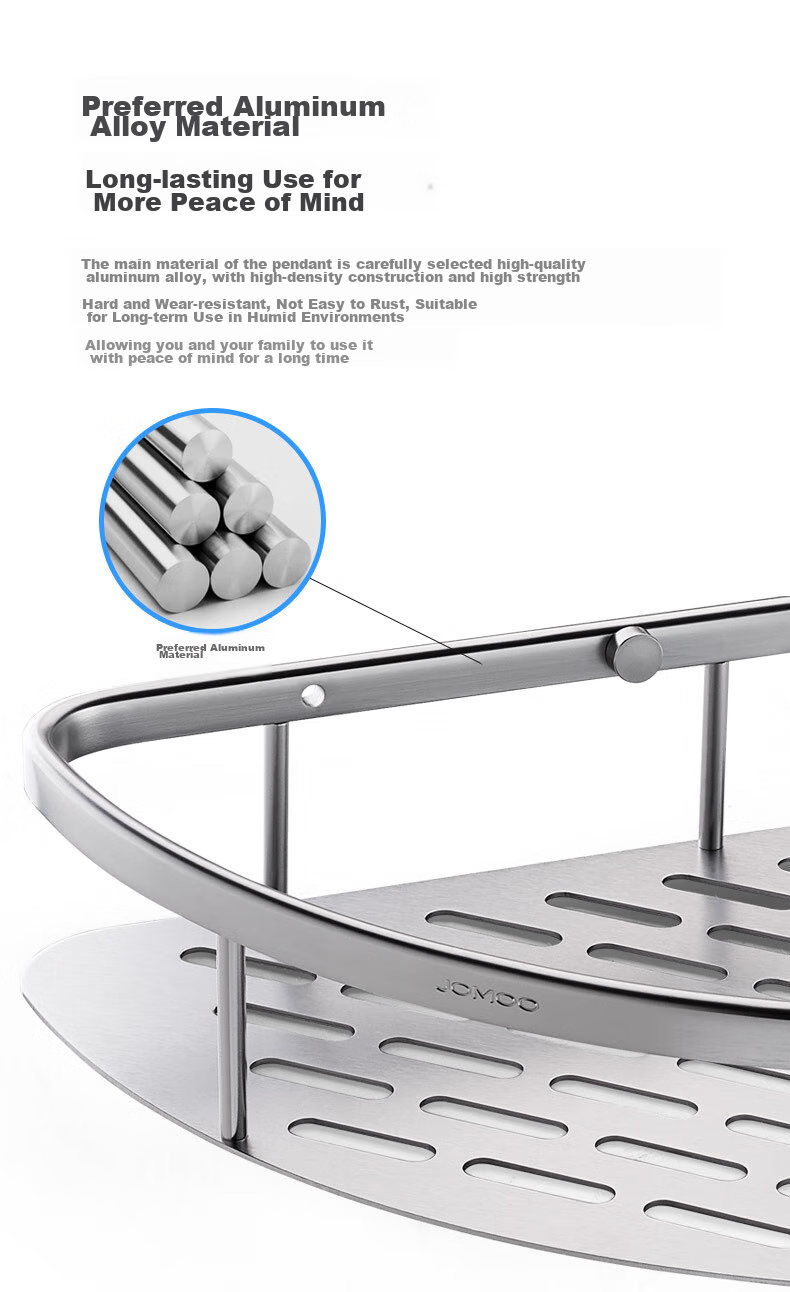 JOMOO Bathroom Storage Rack, Toilet Organizer Shelf, Space Aluminum Bright Silver Corner Triangular Basket Storage Rack 937124 3
