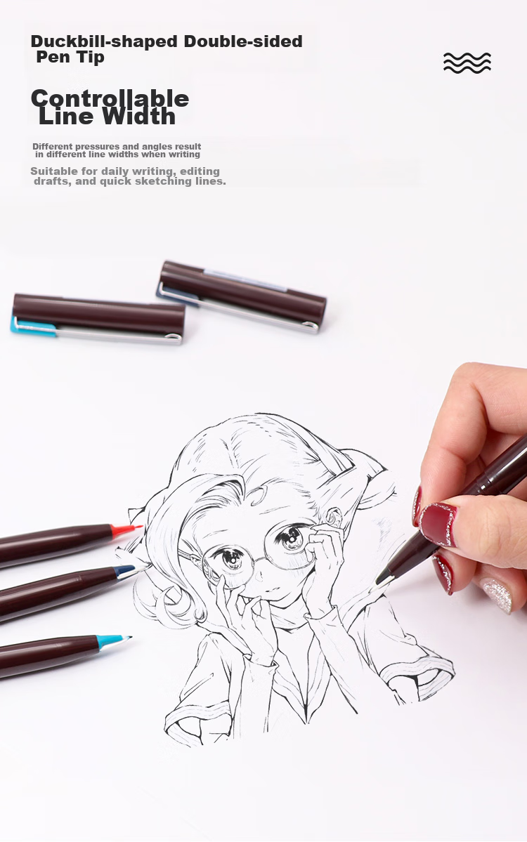 Pentel JM20-AE Duck-Billed Pen, Drawing Pen, Comic Pen, Sketching Pen, Line Drawing Pen, Business Signature Pen, Brown Barrel with Black Ink, 12 Pens/box 3