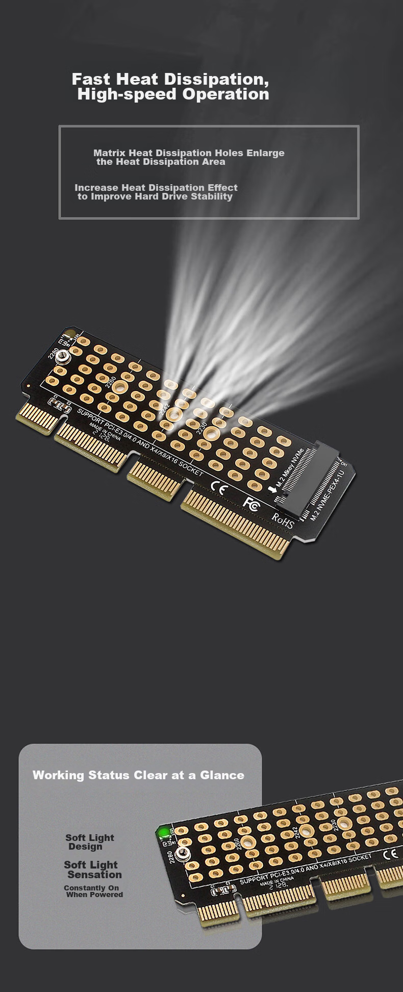 LinkStone PCIe to M.2 NVMe Expansion Card Compatible with PCIe 4.0/3.0, Suitable for Desktop Computers And Chassis, X4/X8/X16 Expansion SSD Adapter Card 3