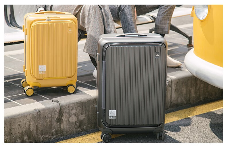 CROWN Zipper Aluminum Frame Suitcase, Carry-On Luggage, Large Capacity Front-Opening Case, Small Size 5278-20 Beige 21