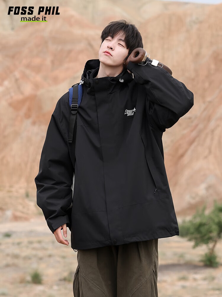 Foss Phil Workwear Jacket for Men And Women, Autumn And Winter Outdoor Windbreaker, Casual Loose Mountaineering Coat FPJK3 Black 3XL 19