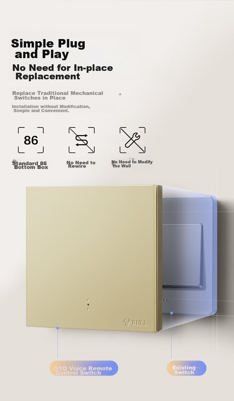 BULL Intelligent Switch, Voice/manual Control, No Network Required, Single Remote Control Switch, Gold GTQ112 2