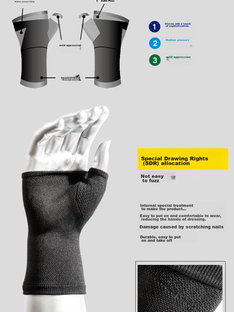 D&M Men's Compression Wrist And Palm Guards, Fingerless Gloves for Dumbbell, Pull-Up Bar, And Equipment Training, Imported from Japan, One Pair 4