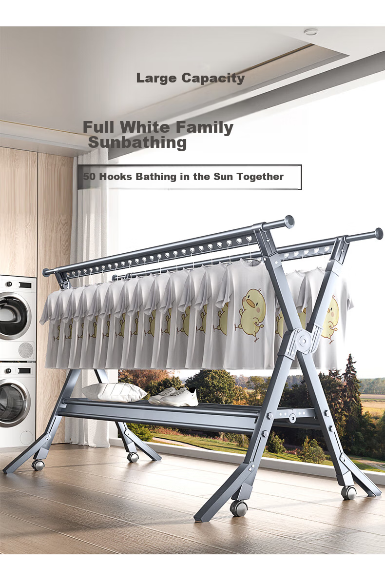 HKG Folding Aluminum Alloy Clothes Drying Rack, Extendable Indoor Balcony Household Laundry Hanger for Clothes And Quilts 3