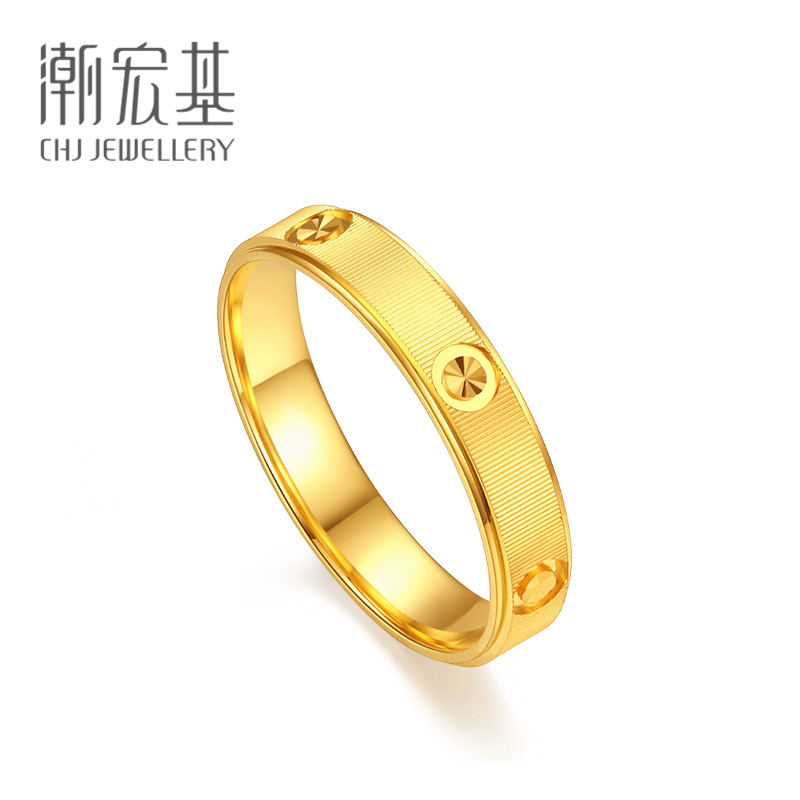 潮宏基 chj jewellery 钟情 足金黄金戒指男女情侣婚庆对戒定价 srg