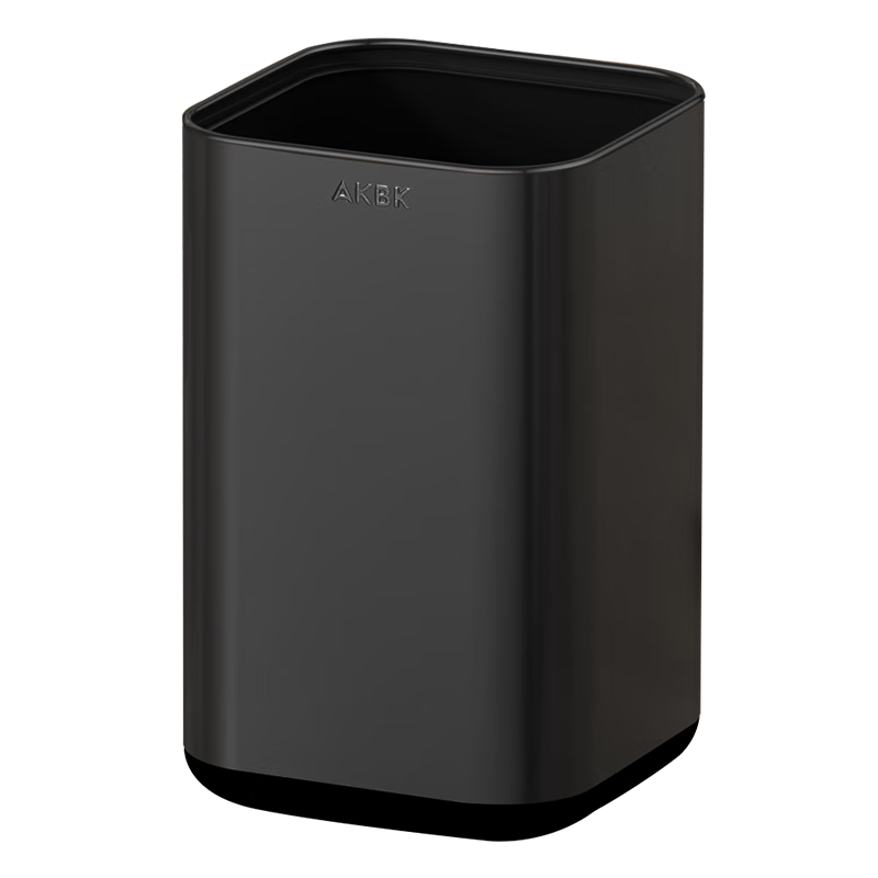AKBK Stainless Steel Trash Can, 12L, Black, for Home Living Room Kitchen Bathroom, Light Luxury Hotel Office, Large Square Shape