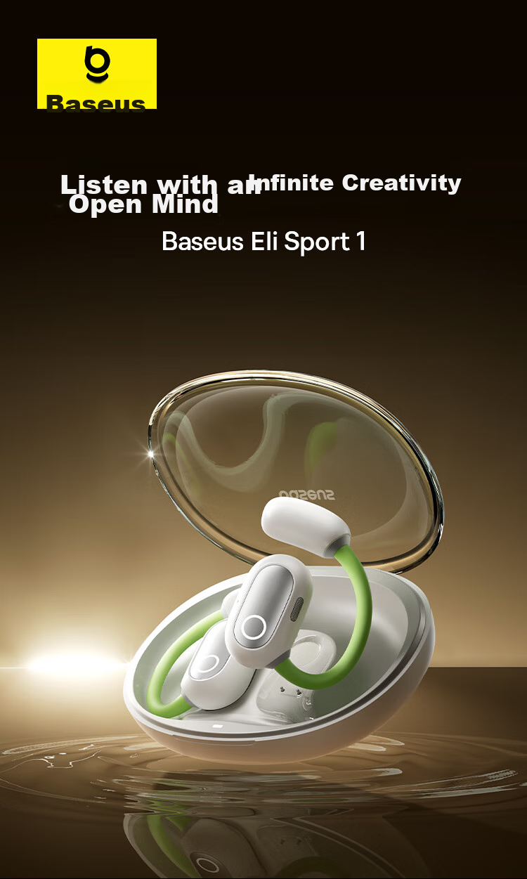 BASEUS Eli Open-Ear Bluetooth Headphones, Over-Ear Style, Not In-Ear, Sports Running Call Noise Reduction High-End Wireless Earphones Compatible with Huawei Xiaomi, Gree 3