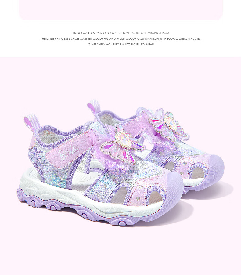 Barbie Girls' Sandals, Casual Outdoor Beach Summer Princess Closed-Toe Sports Sandals DA6309 Pink Size 28 16