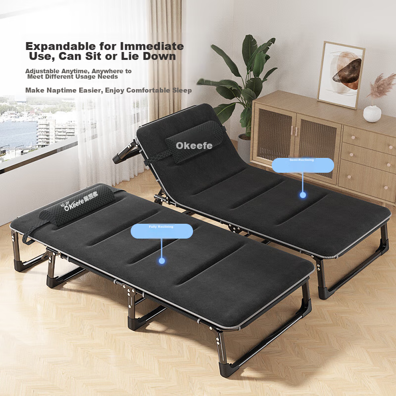 OKeefe Folding Bed, Lounge Chair, Single Bed, Office Simple Nap Bed, Hospital Accompanying Bed, Camp Bed, Includes Cotton Pad
