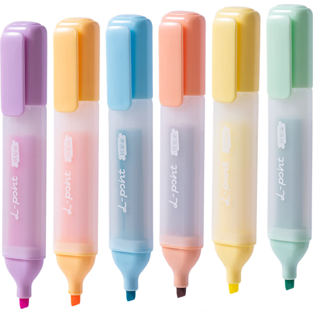 Deli Colorful Large Capacity Non-Smear Fluorescent Marker Pens, Student Exam Review Office Journaling Doodle Markers, 6 Pcs/box SK629