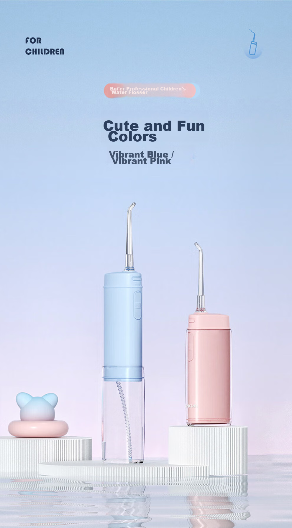 BAIR Children's Electric Oral Irrigator for Ages 6-10 Home Portable Orthodontic Teeth Cleaning Water Flosser for Kids V2k 14
