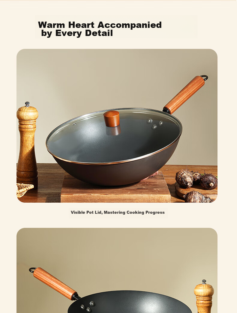Yantiejiang Iron Wok with Titanium, Non-Coated Non-Stick Frying Pan, Authentic Household Use, Preheated, Suitable for Induction And Gas Stoves, 30cm 11