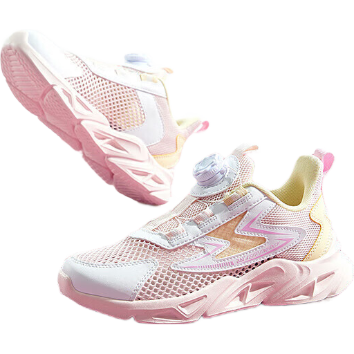 361° Children's Shoes, Kids' Running Shoes for Summer, Boys And Girls Aged 3-14, Large Mesh with Rotary Knob, Pink Size 38