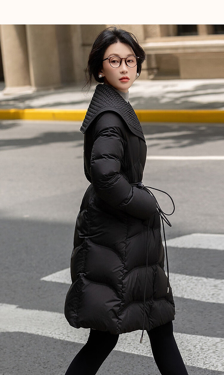 Dme [400T Spring Yarn] Winter Lightweight 90% Duck Down, Large Lapel, Wrinkle-Resistant, Adjustable Waist, Women's down Jacket 10