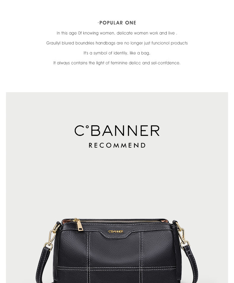 C.BANNER Top-Grain Leather Handbag, Women's Crossbody Bag, Middle-Aged Mom Underarm Bag, Brand Birthday Gift for Girlfriend on May 20 1