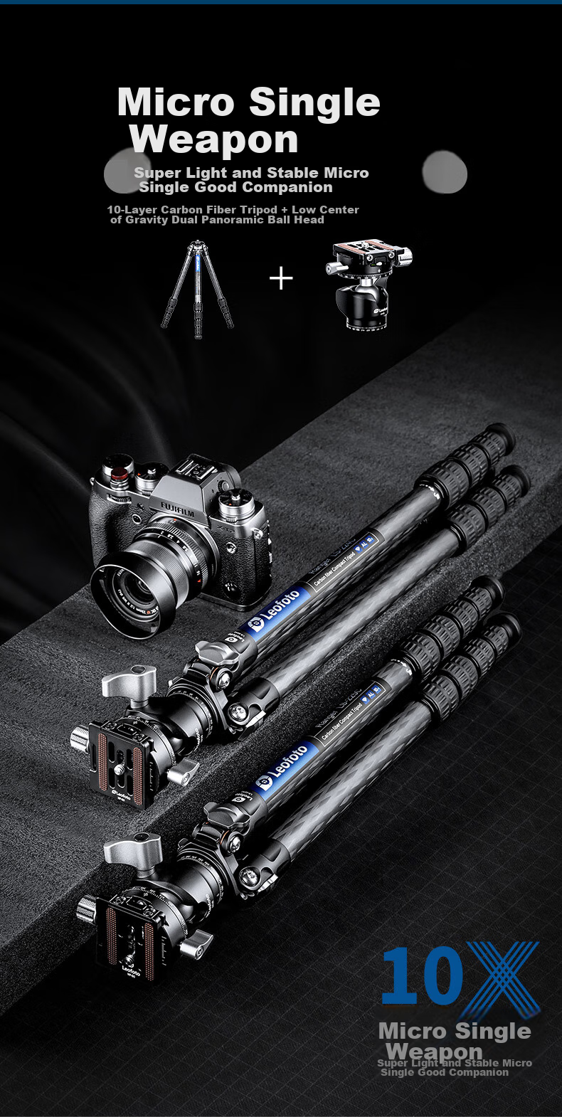 Leofoto Tripod, Phone Stand, Canon Nikon Sony Camera Portable Carbon Fiber Photography And Videography Travel Landscape Tripod with Ball Head Kit LS-224C+LH 2
