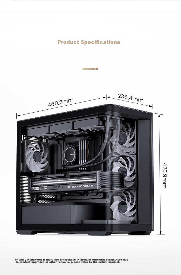 JONSBO D400 Black ATX Panoramic Case (Without Pillar Curved Glass, Dual 360mm Radiator Support, ATX PSU, 10 Fan Positions, Type-C Gen2 10Gbps+) 15