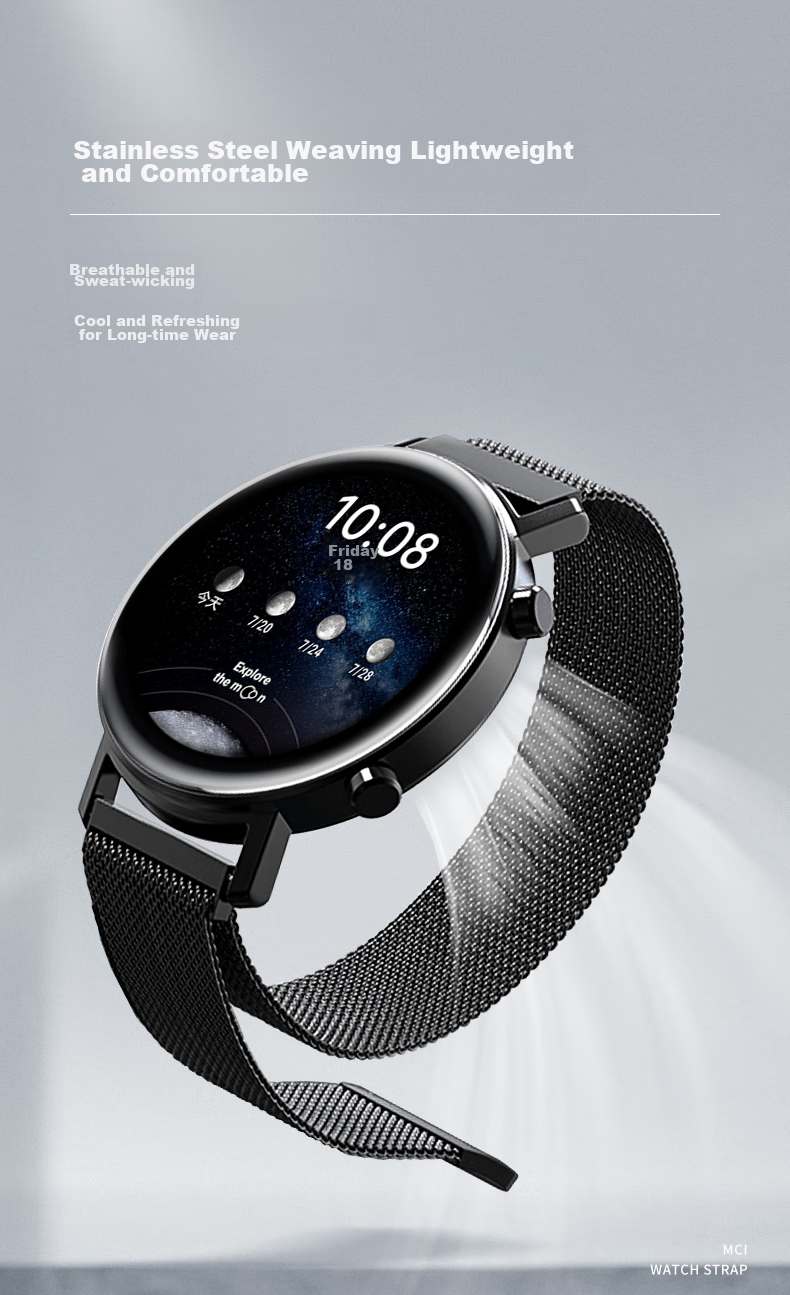 Mashi Compatible with Huawei Watch Bands for Watch5/4/3/GT7/GT6/5/gt4/Pro/Honor Magic2/OPPO X Milanese Magnetic Waterproof Sports Wristband 6