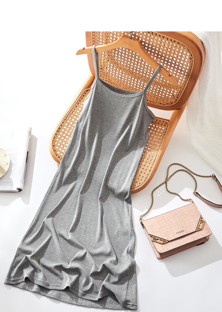 Dme Sleeveless A-Line Slightly Stretchy Vacation Style Thin Strap Dress for Women, Mid-Length, Charcoal Black, M 19