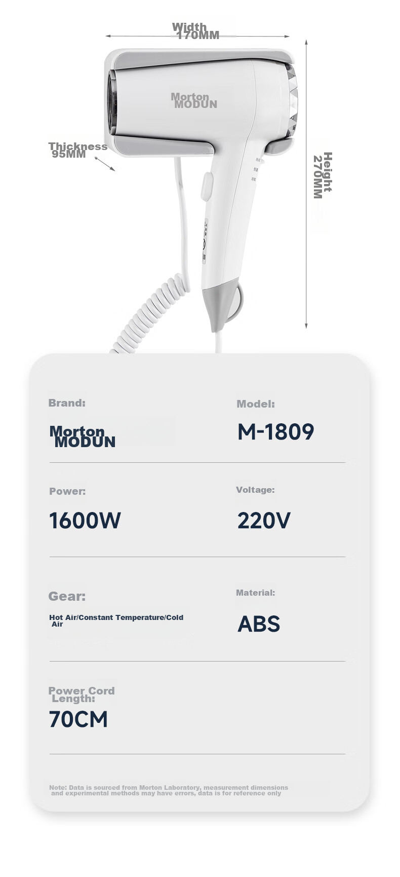 MODUN Hotel Hair Dryer Wall-Mounted Bathroom Electric Blower for Home Use, Toilet Hair Dryer without Drilling M-1809 12