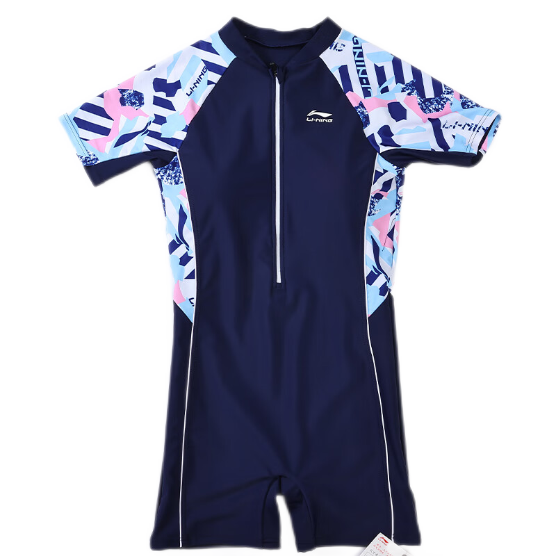 Li-Ning Children's Swimsuit, One-Piece Square-Leg Surfing Suit for Girls, Comfortable And Breathable, Suitable for Beach And Hot Springs, Swimwear 721 Navy Blue 130
