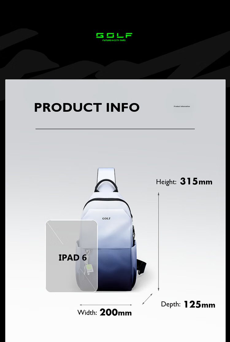 GOLF Chest Bag, Unisex Crossbody Bag, Gradient Shoulder Bag, Water-Resistant Phone And IPad Bag, Sports Waist Pack, Cycling Backpack 13