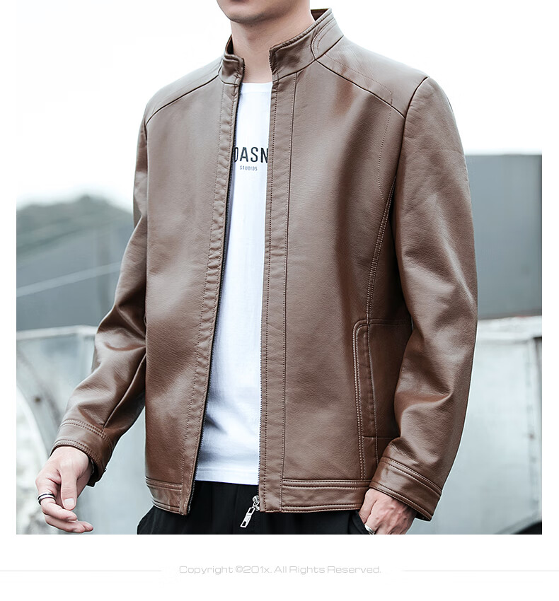 KAISER Leather Jacket for Men, Stand-Up Collar PU Leather Coat, Autumn And Winter Middle-Aged Motorcycle Single Leather Jacket KS81375 9