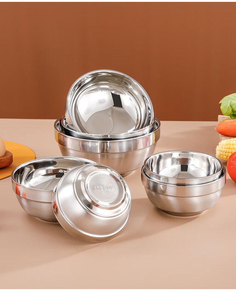 Chuwan Ya 304 Stainless Steel Double-Layer Insulated Platinum Bowl Thickened Lily Soup Bowl Household Rice Bowl 12cm 3