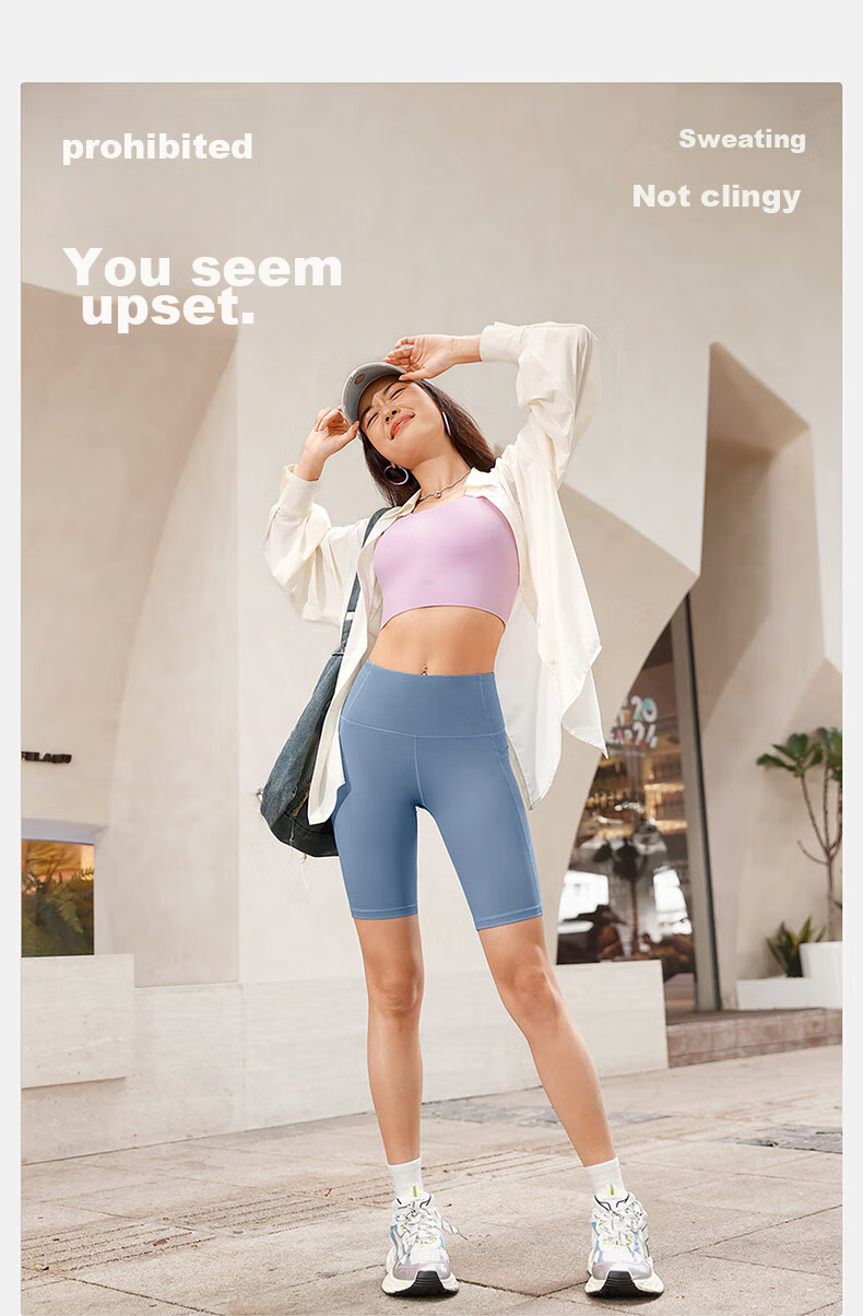 VFU Xingqing 5-Minute Yoga Pants Outdoor Sports Cycling Pants High Waist Butt-Lifting Tight Shorts Ash Gray Blue S 8