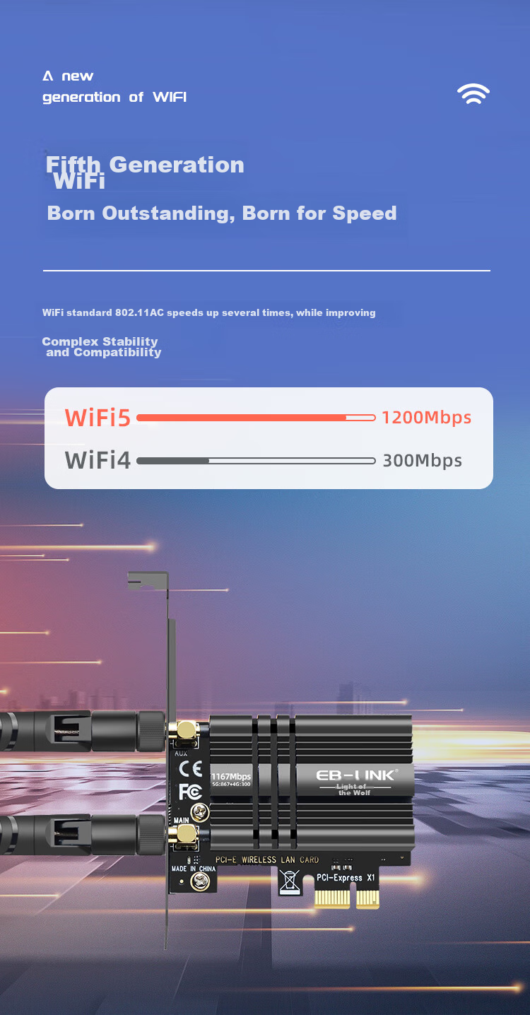 EB-LINK Intel AX200 Chip PCI-E Wireless Network Card, Bluetooth 5.2, Desktop Computer Built-In WiFi 6 Dual-Band 3000M Gigabit Network Card, PCIE Gaming Desktop Network Card 3