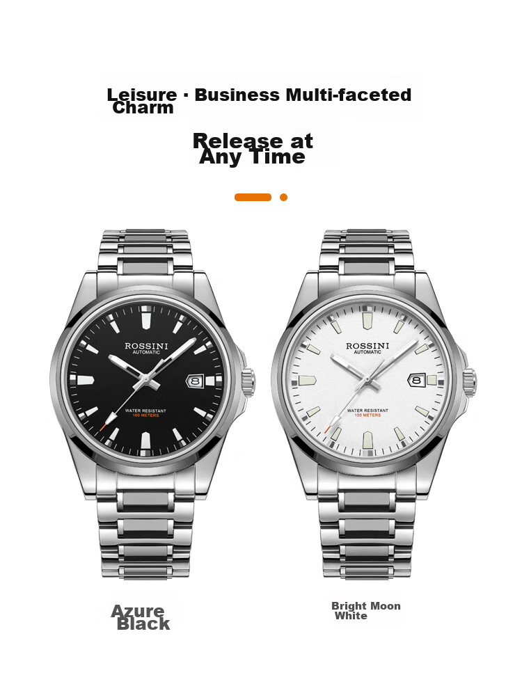 ROSSINI Men's Mechanical Watch, Birthday Gift for Men, Luminous, Water-Resistant, Black Dial, Tungsten Steel Strap, 5240209 12