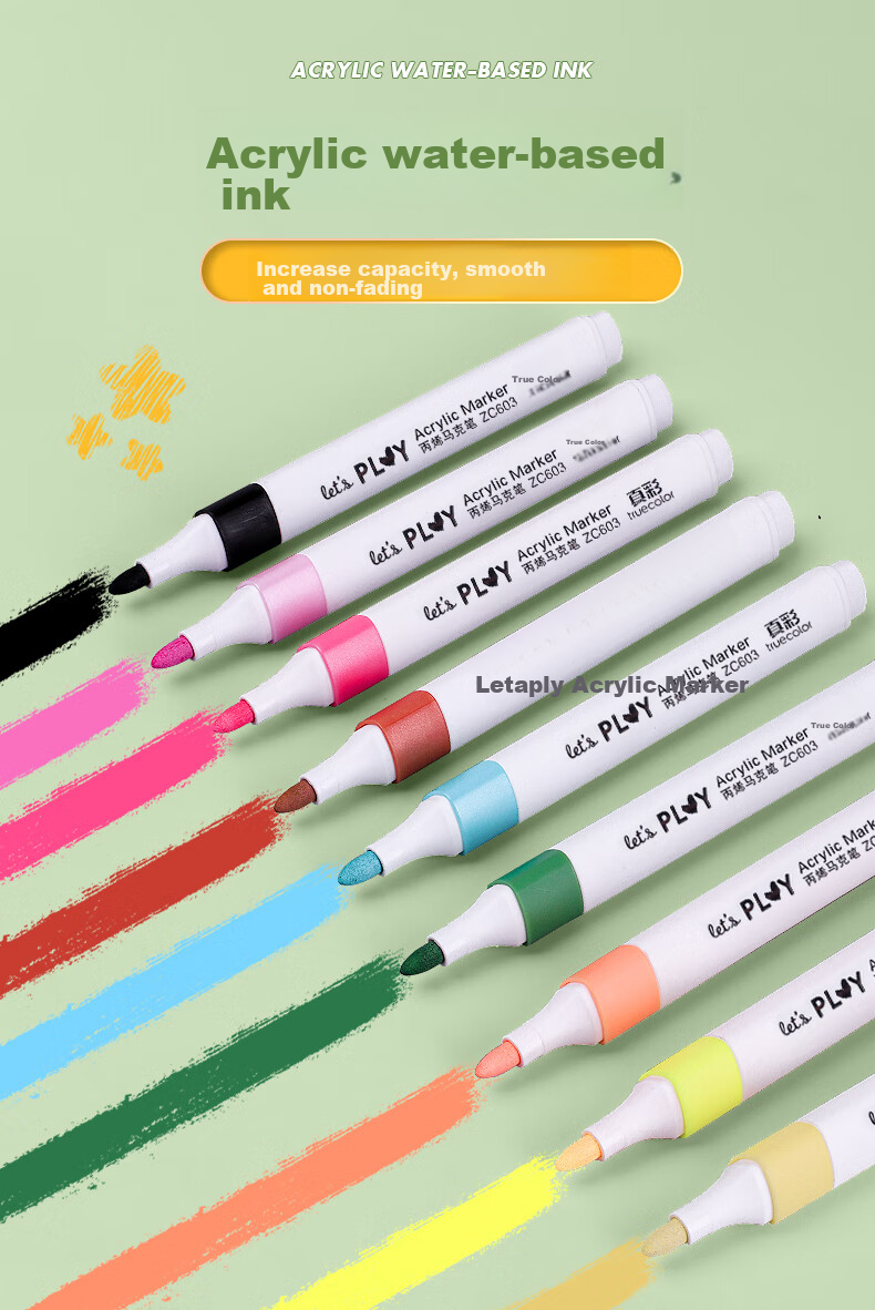 TRUECOLOR 36-Color Double-Ended Quick-Drying Soft Tip Acrylic Markers for Kindergarten, Elementary School Children's Art, Non-Translucent, Stackable Colors, Drawing Pens, Odorless, Alcohol-Free, 602 Watercolor Pens 7