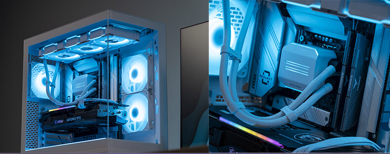 PHANTEKS XT523 View White Seaside View Tempered Glass Full-View ATX Motherboard Case for Desktop Computer (Side ARGB Light Strip/360mm Water Cooling Support/Type-C) 14