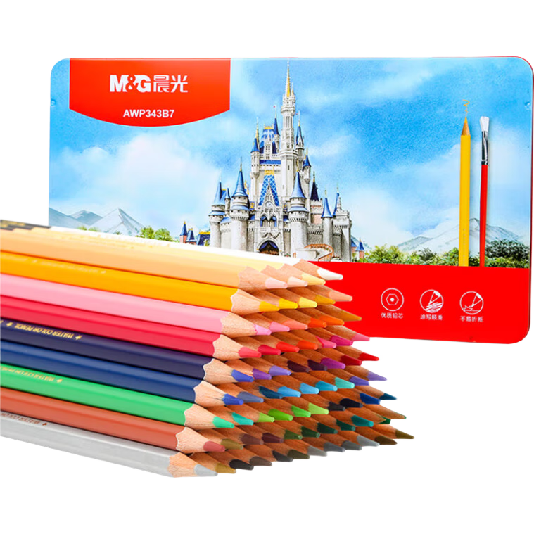 M&G Stationery, 72-Color Water-Soluble Colored Pencils in Tin Box, Beginner Student Art Drawing Coloring Set with Brush, Painting Supplies for Children Girls Birthday Gift