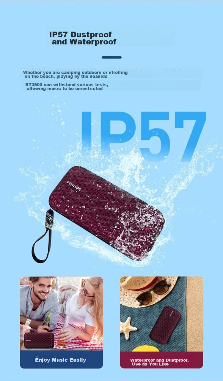 PHILIPS BT3900 Music Handbag, Ultra-Thin Portable Bluetooth Speaker, Compact Wireless Subwoofer Speaker, Desktop And Outdoor Waterproof Mini Speaker, Sapphire Blue 5