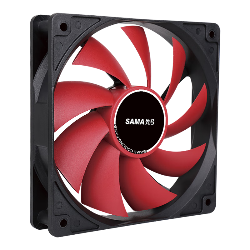 SAMA Game Storm Black Frame Red Leaf, 12cm Case Fan Cooling, 9 Blades/5V Low Voltage Start/quiet Low Noise/small 3Pin + Large D(4Pin) Dual Interface