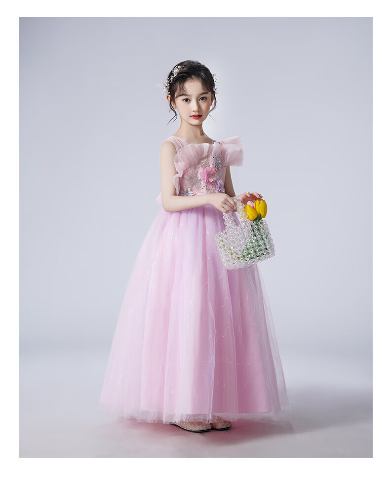 LUOBOBEIBEI Girls' Dress Princess Flower Girl Wedding Dress Piano New Year Dress Yellow Dress Size 130 8