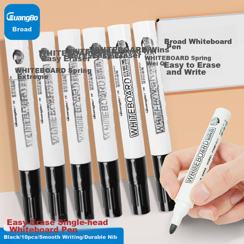 GuangBo Erasable Whiteboard Markers, Black, Thick Tip, Single-Tip Office Teaching Meeting Pens, Easy-To Oil-Based Pens, Office Supplies Stationery, 10 Pcs/box, BB8528D