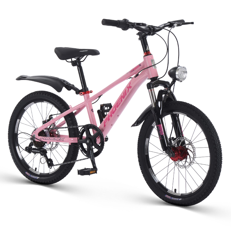 Phoenix Youth And Children's Bicycle, 7-Speed Shimano Student Mountain Bike, Aluminum Frame Starry Sky, 20-Inch Pink Spoke Wheels